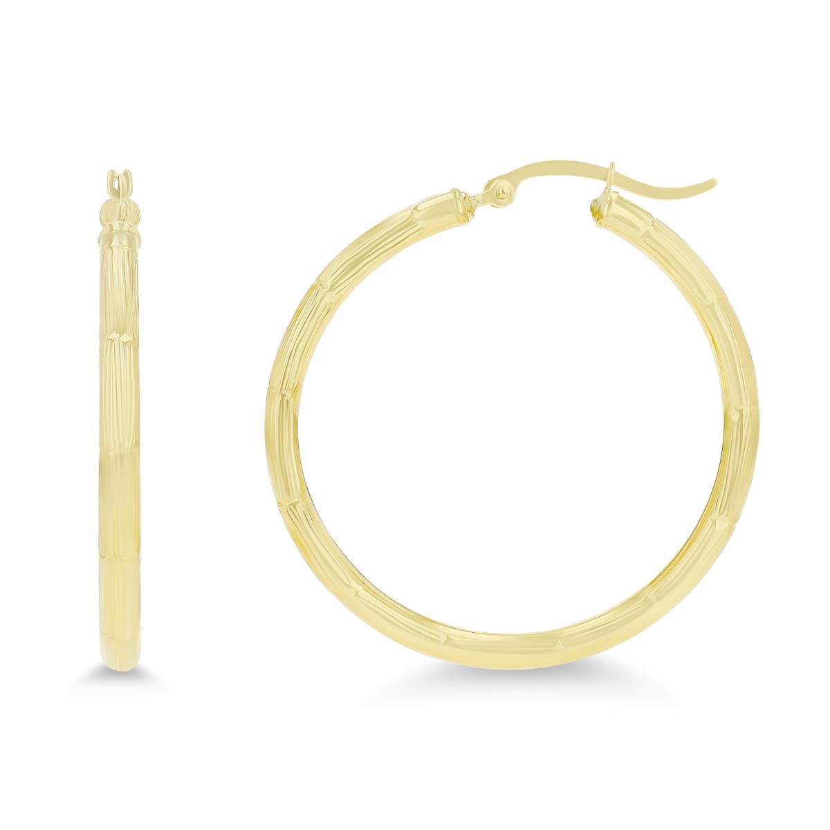 14K Yellow Gold 35x3mm (1.50") Textured Bamboo Hoop Earring