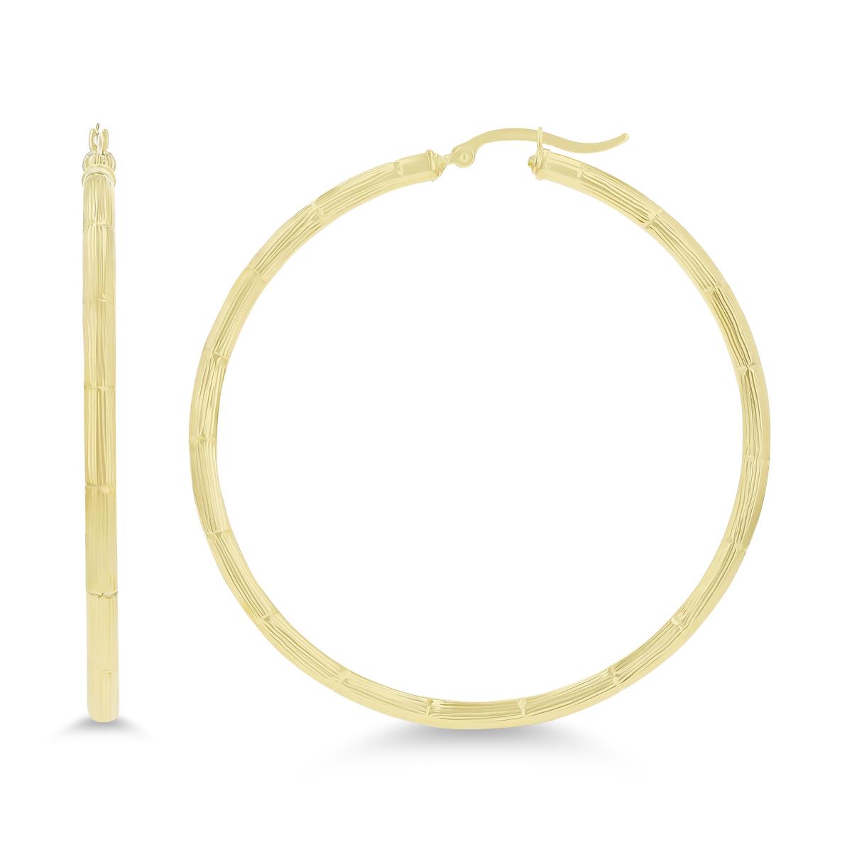 14K Yellow Gold 55x3mm (2.25") Textured Bamboo Hoop Earring
