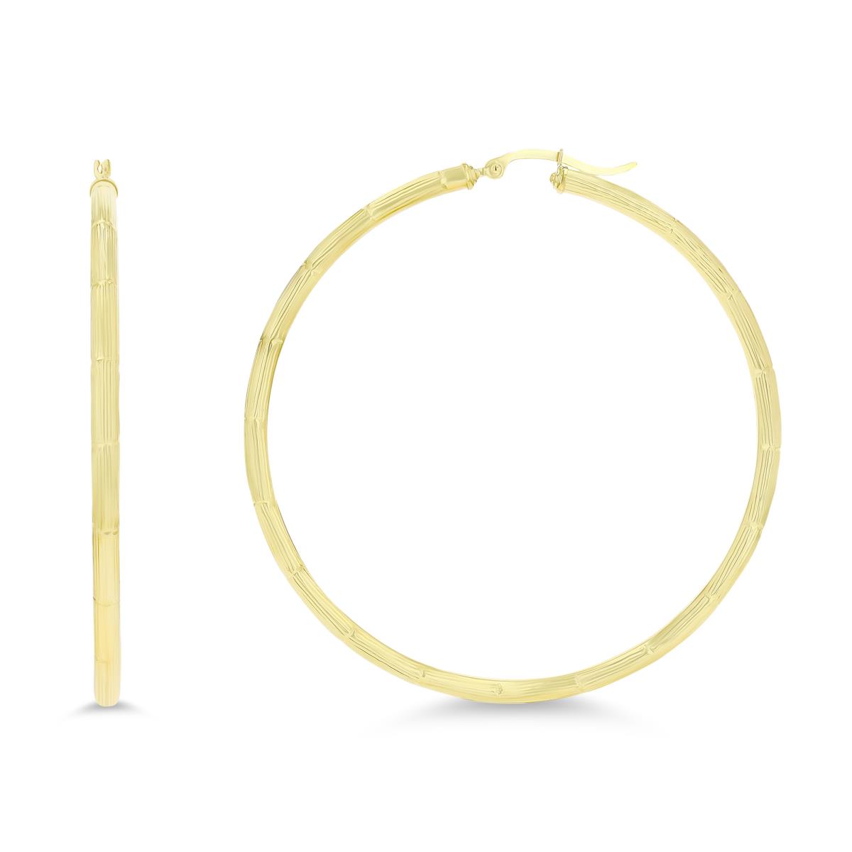 10K Yellow Gold 70x3mm (2.50") Textured Hoop Earring