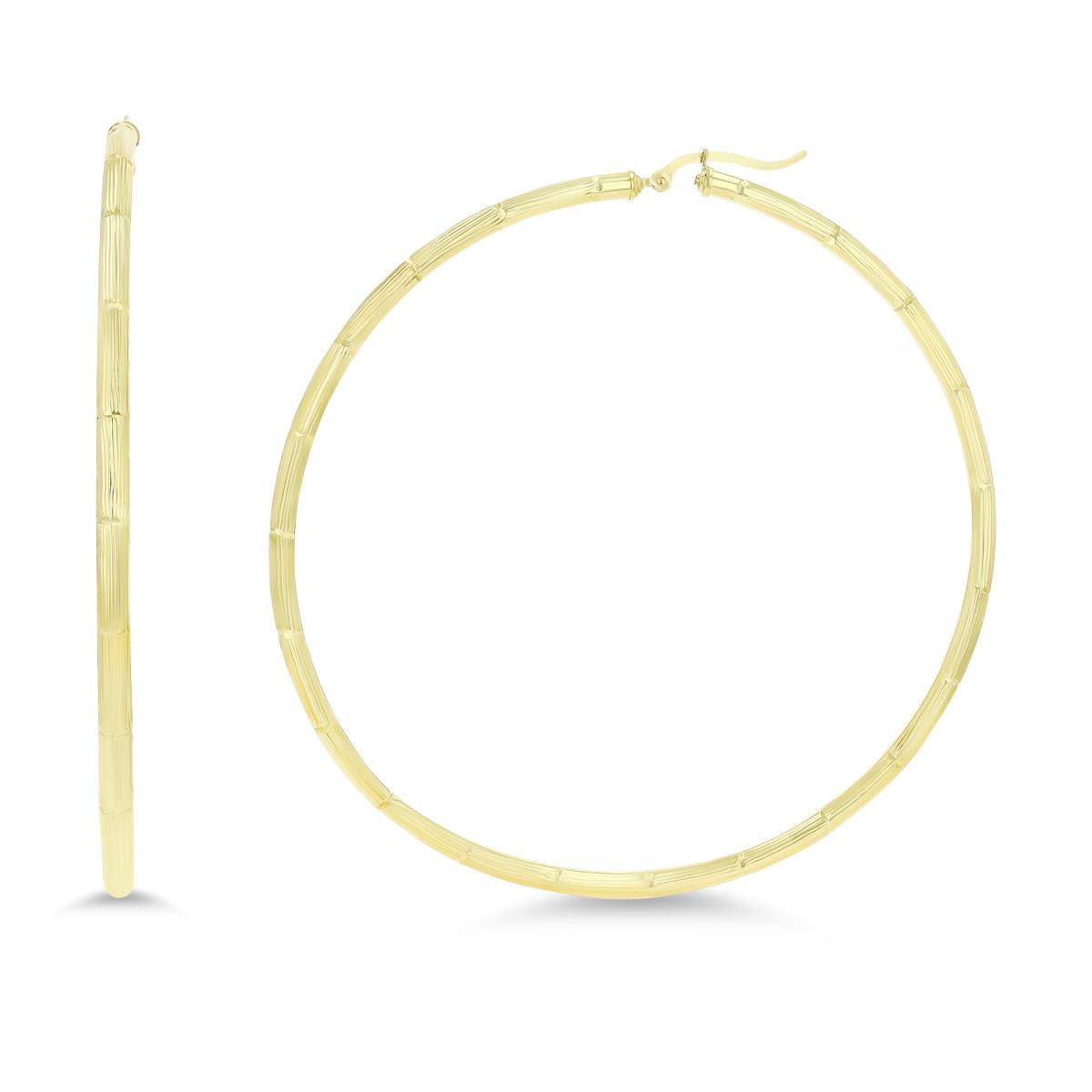 14K Yellow Gold 80x3mm (3.00") Textured Bamboo Hoop Earring