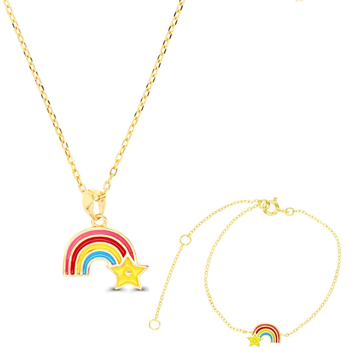 Sterling Silver Yellow Rainbow Multicolor Enamel 5+1+1" Bracelet & 13+2" Necklace Set
