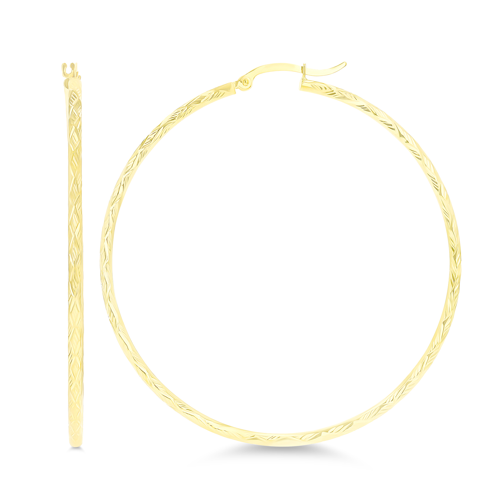 14K Yellow Gold 55x2mm (2.25") DiamondCut Hoop Earring