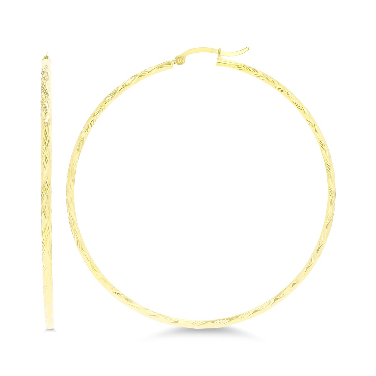 14K Yellow Gold 65x2mm (2.50") DiamondCut Hoop Earring