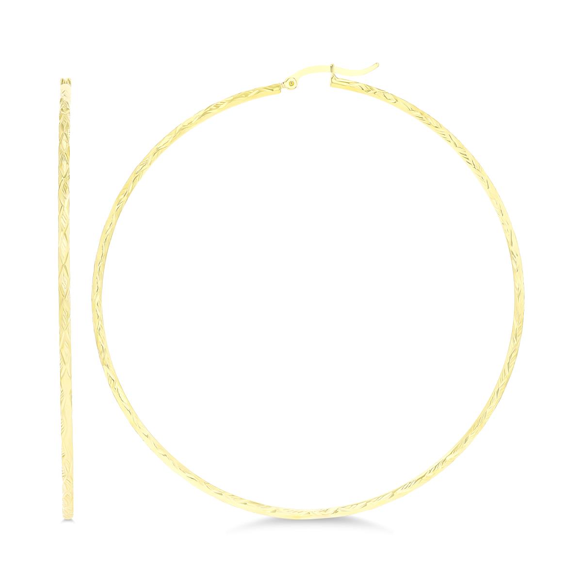 14K Yellow Gold 80x2mm (3.00") DiamondCut Hoop Earring