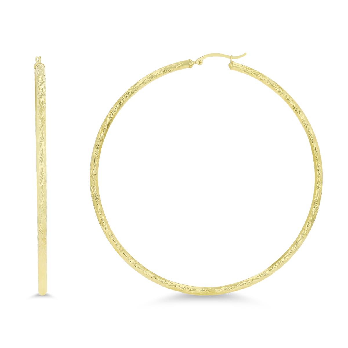 14K Yellow Gold 80x3mm (3.00") DiamondCut Hoop Earring
