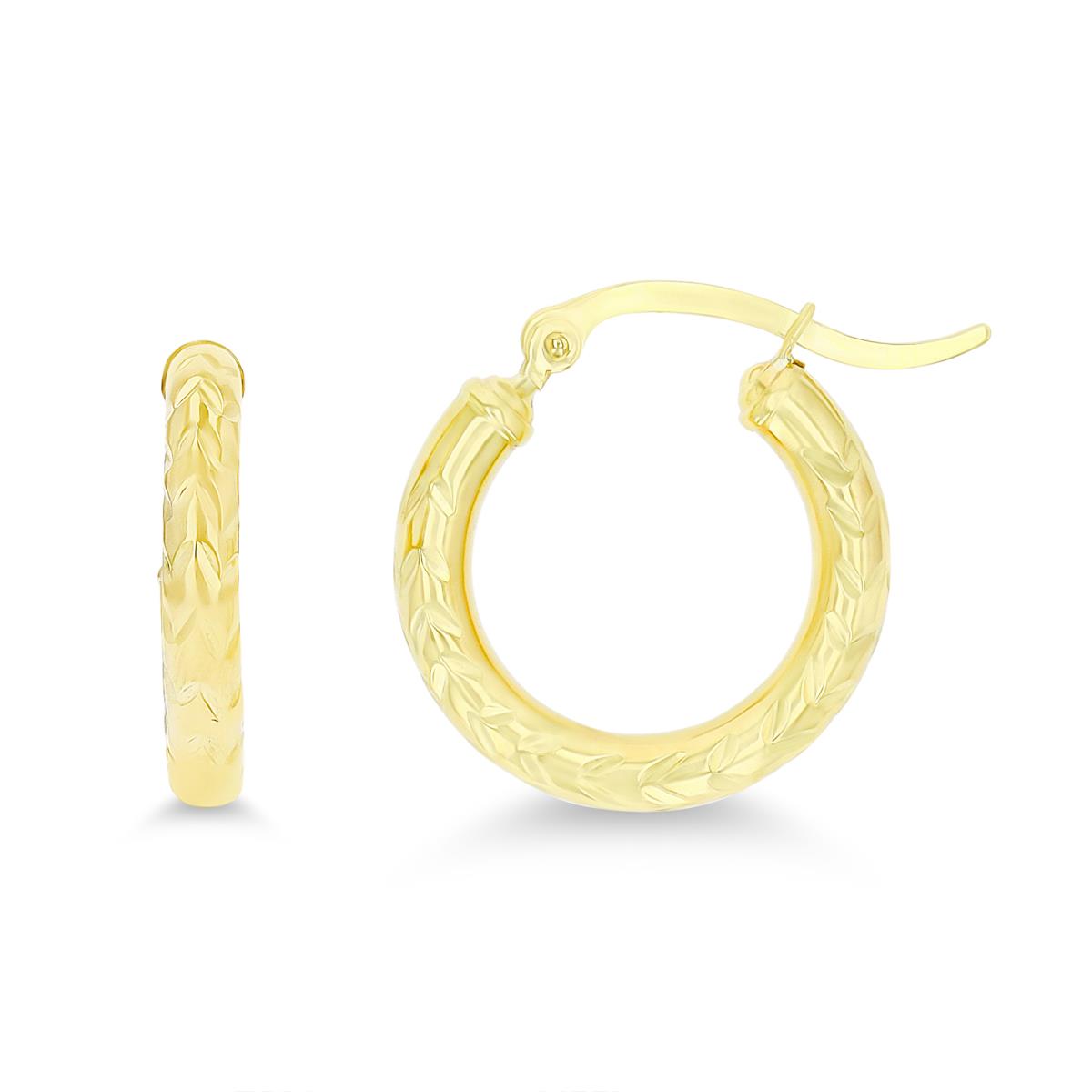 14K Yellow Gold 20x3mm (0.75") Diamond Cut Hoop Earring