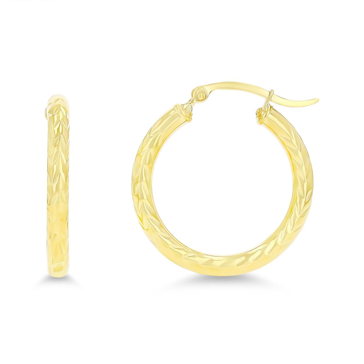 14K Yellow Gold 25x3mm (1.00") Diamond Cut Hoop Earring