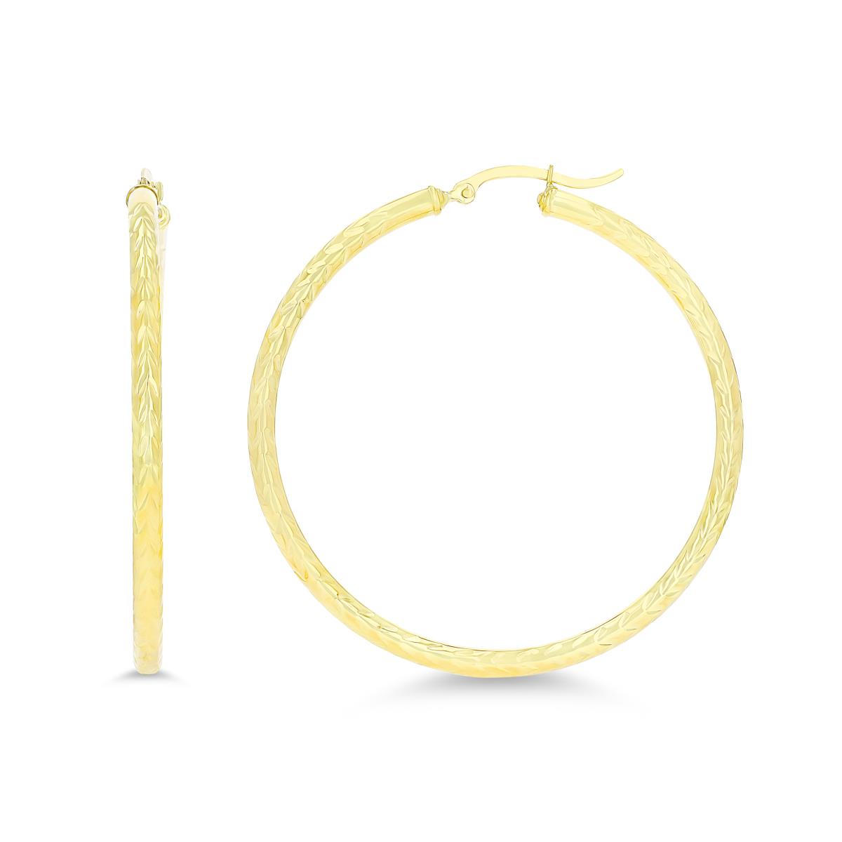 14K Yellow Gold 50x3mm (2.00") Diamond Cut Hoop Earring