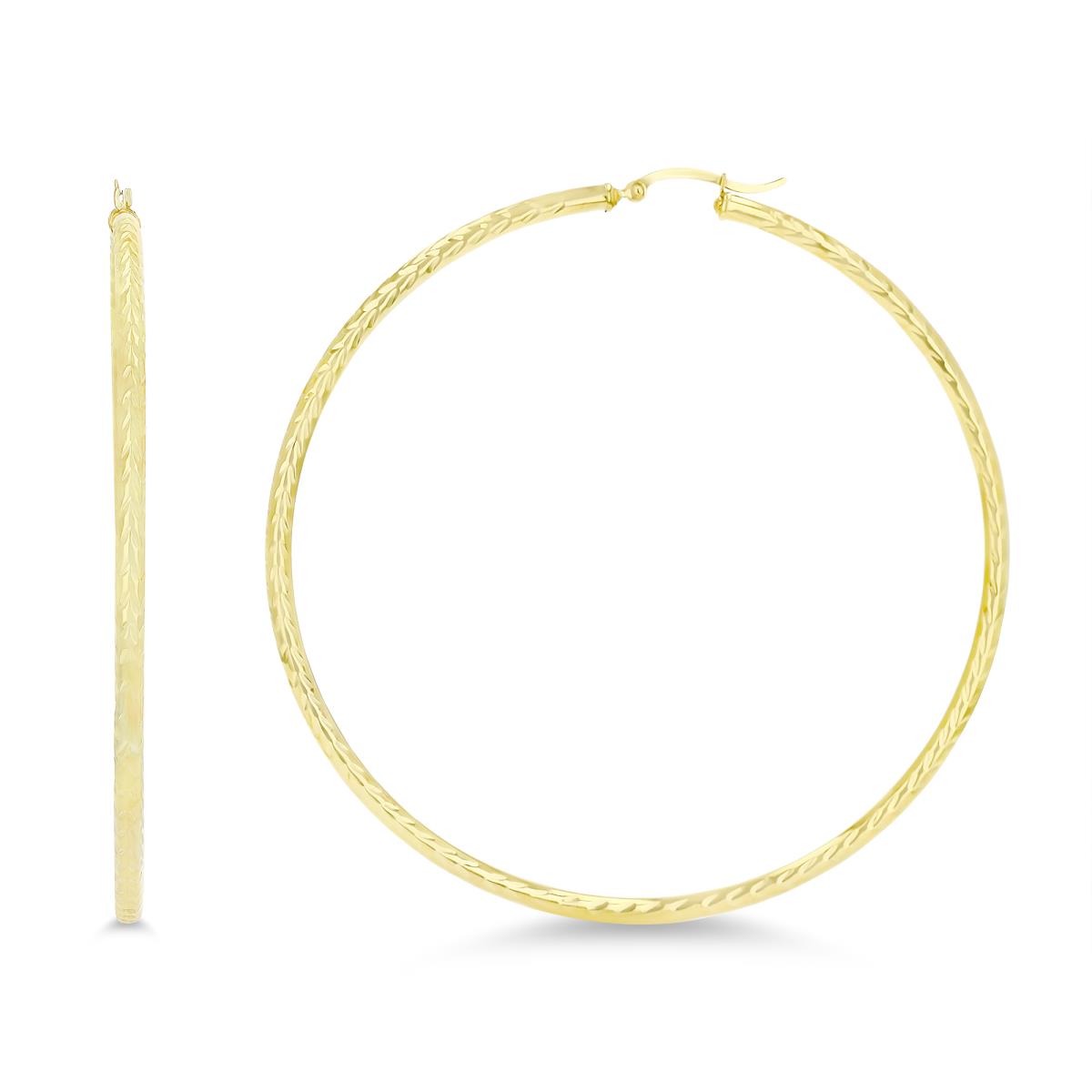 14K Yellow Gold 80x3mm (3.00") Diamond Cut Hoop Earring