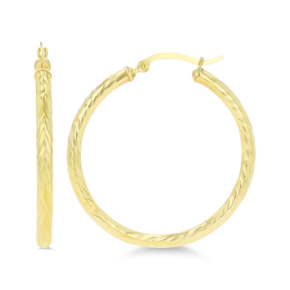14K Yellow Gold 40x3mm (1.50") Twisted DC Hoop Earring