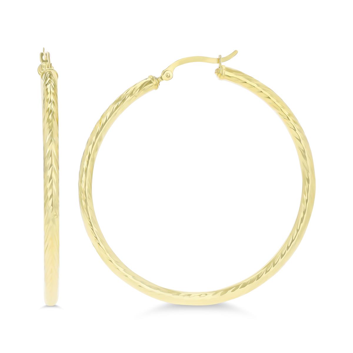 14K Yellow Gold 50x3mm (2.00") Twisted DC Hoop Earring