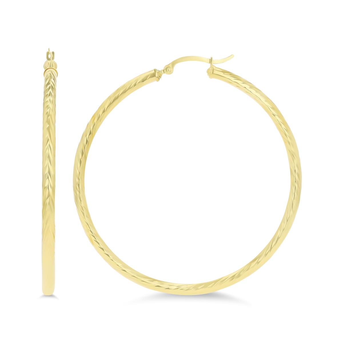 14K Yellow Gold 60x3mm (2.25") Twisted DC Hoop Earring