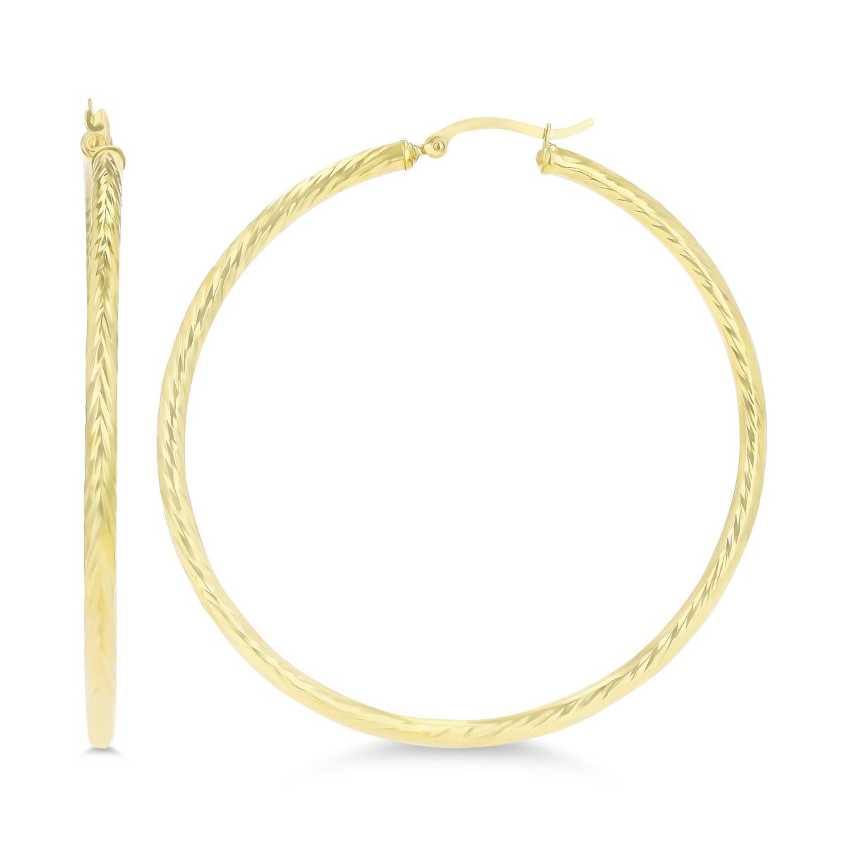 14K Yellow Gold 65x3mm (2.50") Twisted DC Hoop Earring