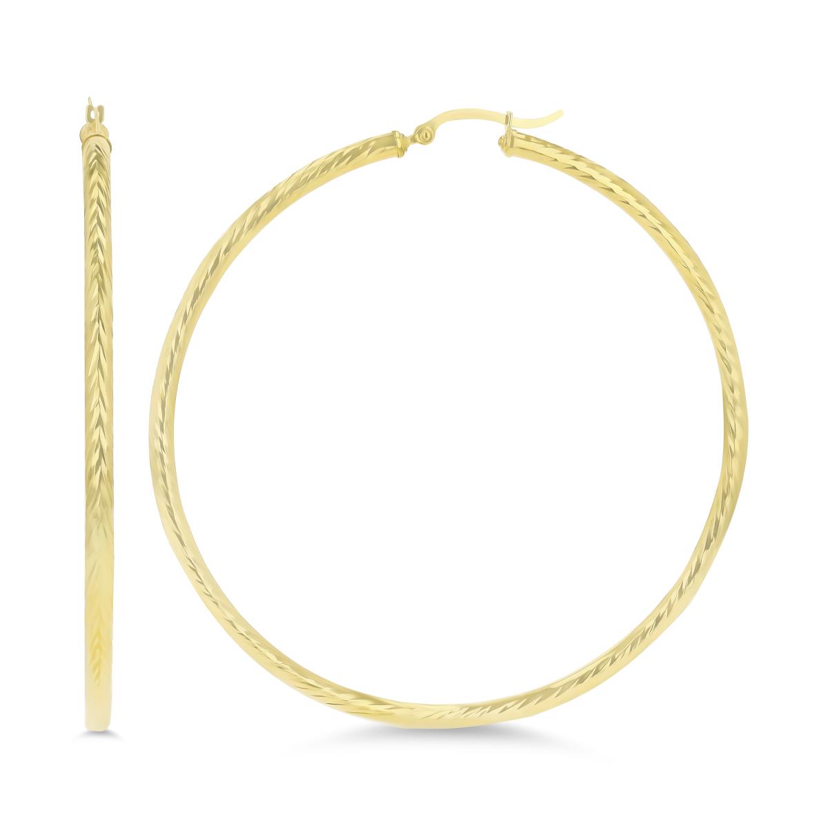 14K Yellow Gold 70x3mm (2.75") Twisted DC Hoop Earring