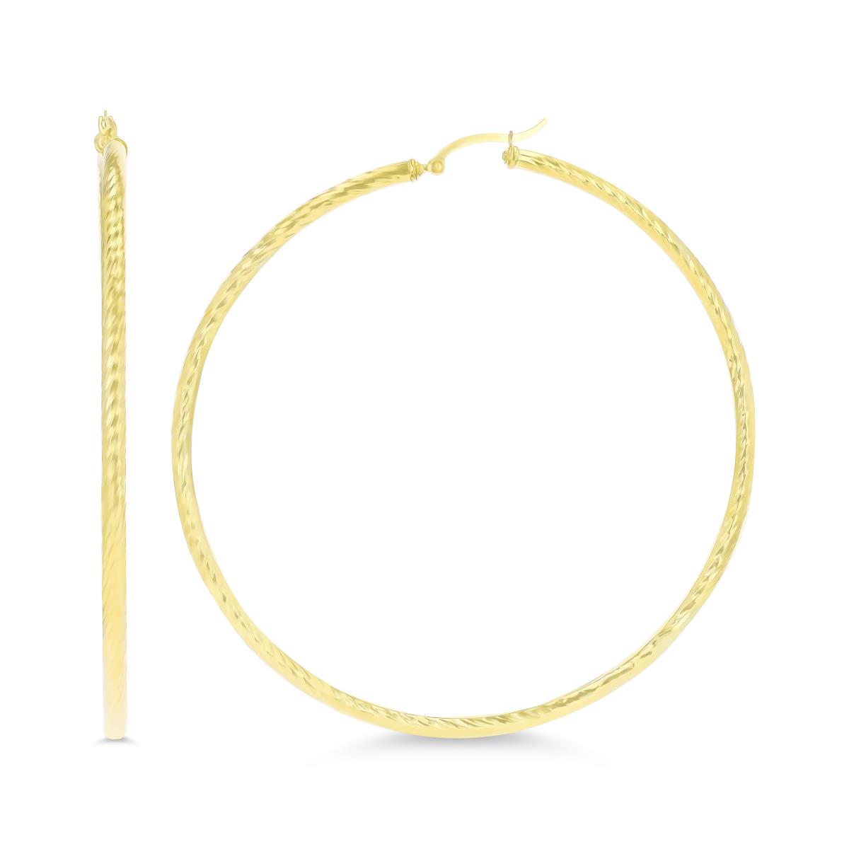 14K Yellow Gold 80x3mm (3.00") Twisted DC Hoop Earring
