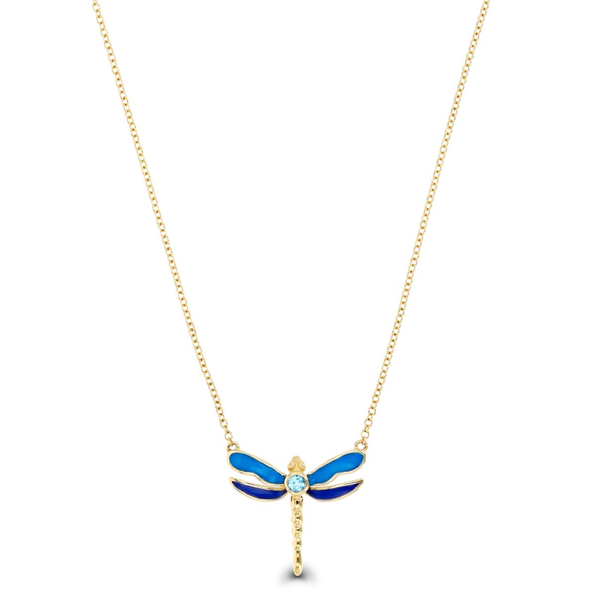Sterling Silver Yellow Polished Enamel Dragonfly & #108 Blue 18" Necklace