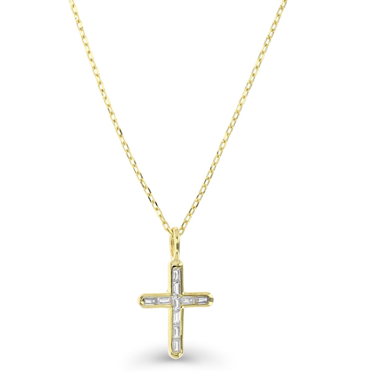 Sterling Silver Yellow 1 Micron  19X11.5MM Baguette White CZ Cross 13+2" Necklace