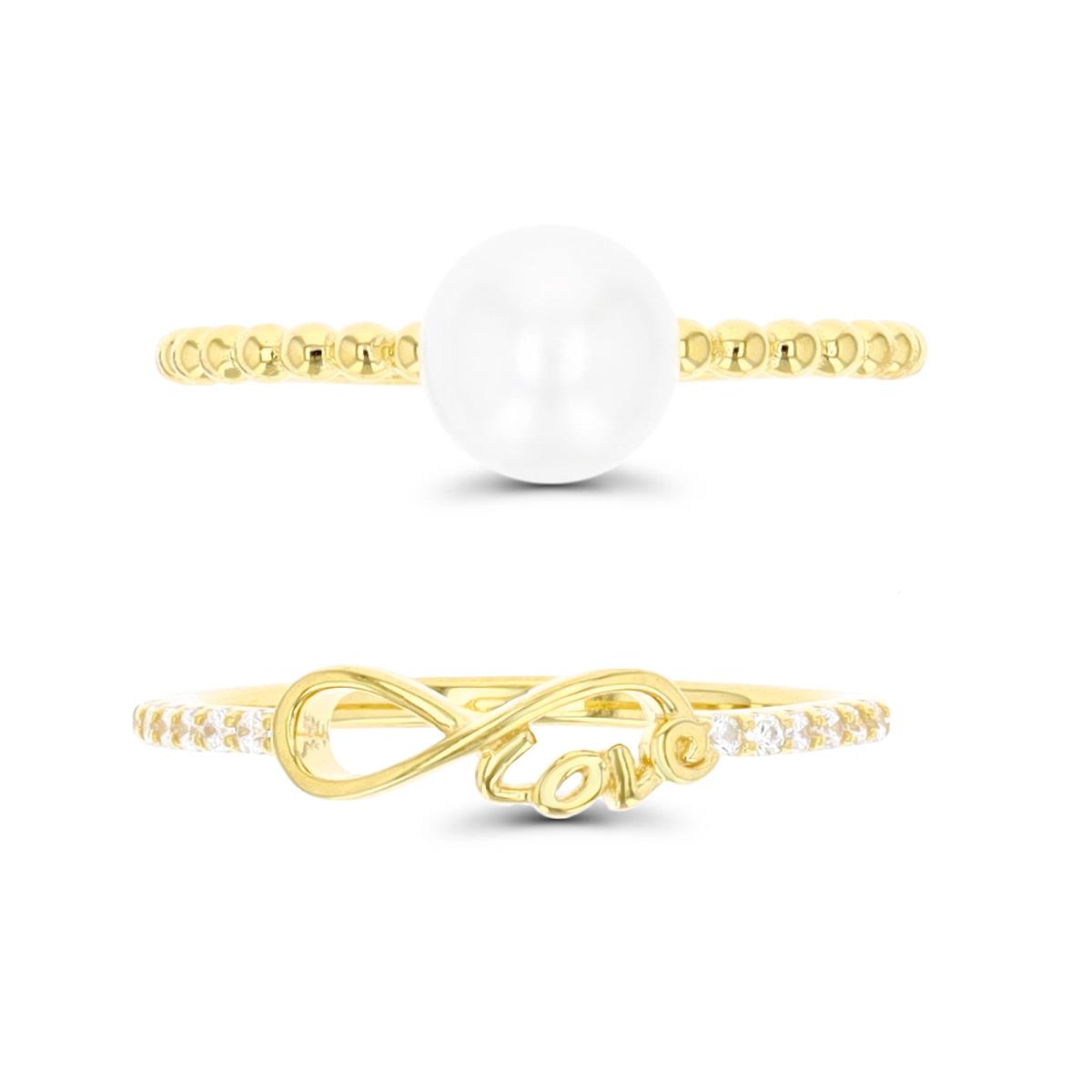 Sterling Silver Yellow 7.5MM Duo Fresh Water Pearl & White Sapphire Infinite Love Duo Ring