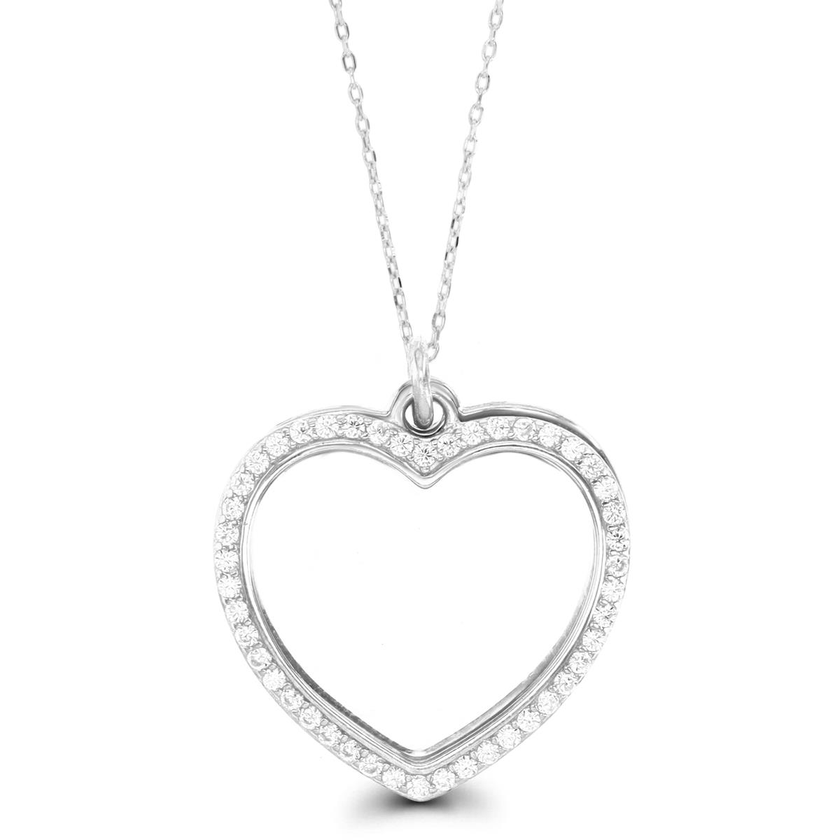 Sterling Silver Rhodium 26X22MM Polished Pave Double Hearts 18" Necklace
