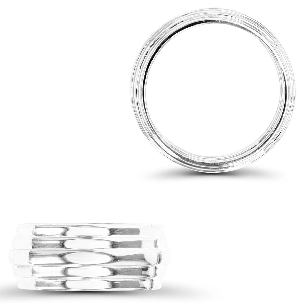 Sterling Silver Rhodium 8.6MM  Band Polished  Ring
