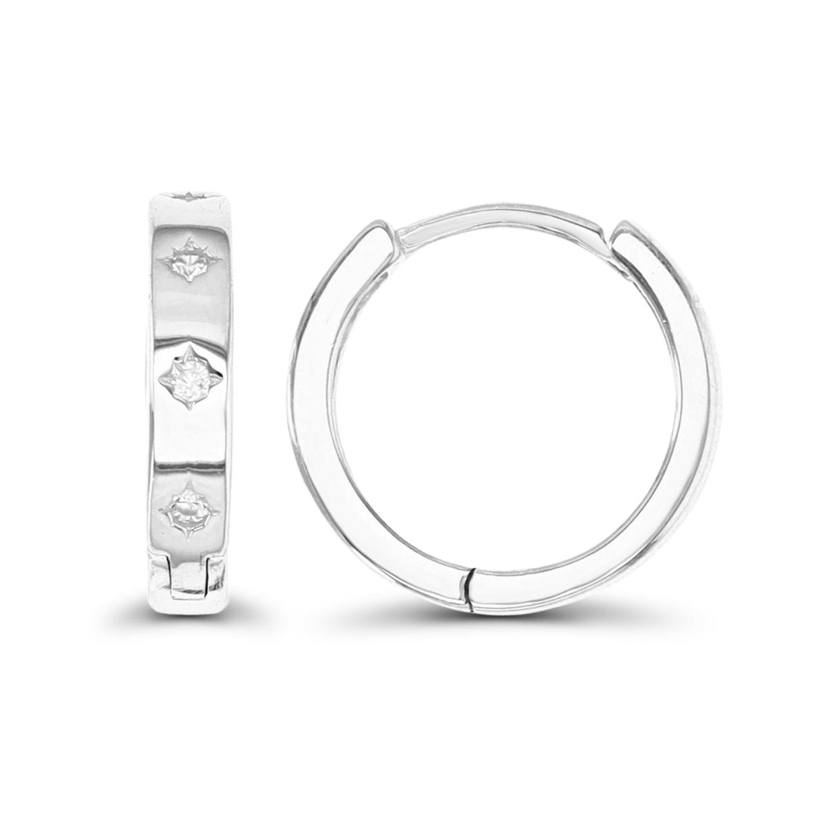 Sterling Silver Rhodium 13.5X3MM Huggie White ZC Polished  Earring