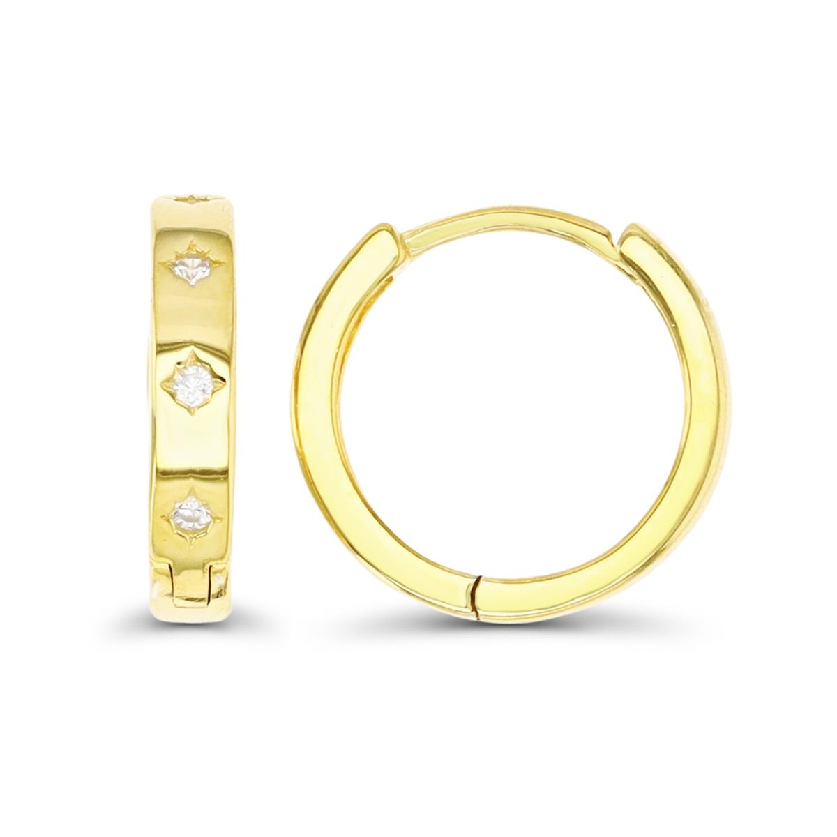 Sterling Silver Yellow 1 Micron 13.5X3MM Huggie White CZ Polished  Earring