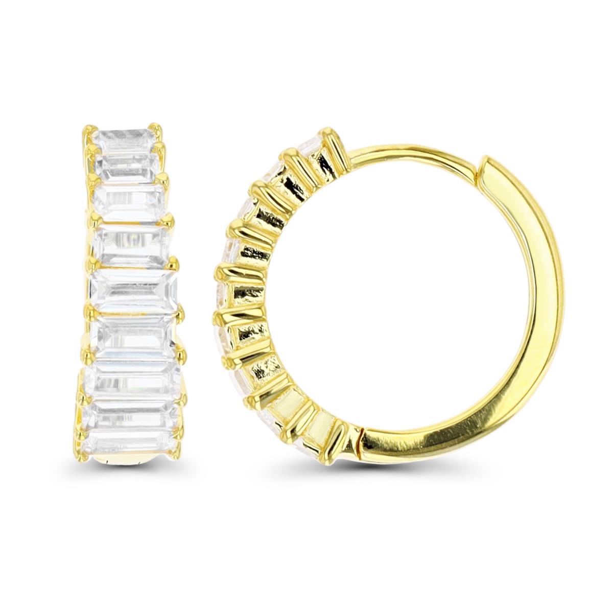 Sterling Silver Yellow 1 Micron 4.8 Huggie Baguette White CZ Earring