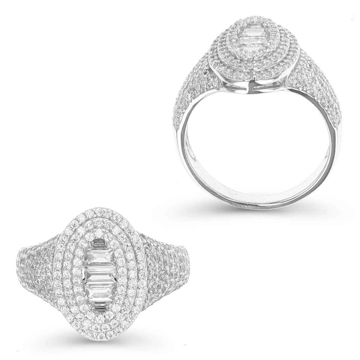Sterling Silver Rhodium 15.8MM Fashion Micropave White CZ  Ring