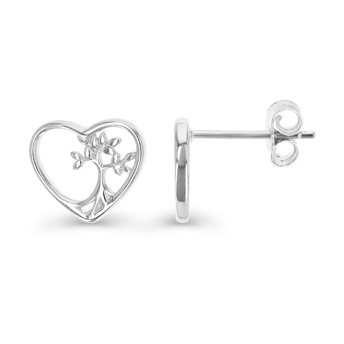 Sterling Silver Rhodium 10.5X11.3MM Heart Tree Polished Stud Earring