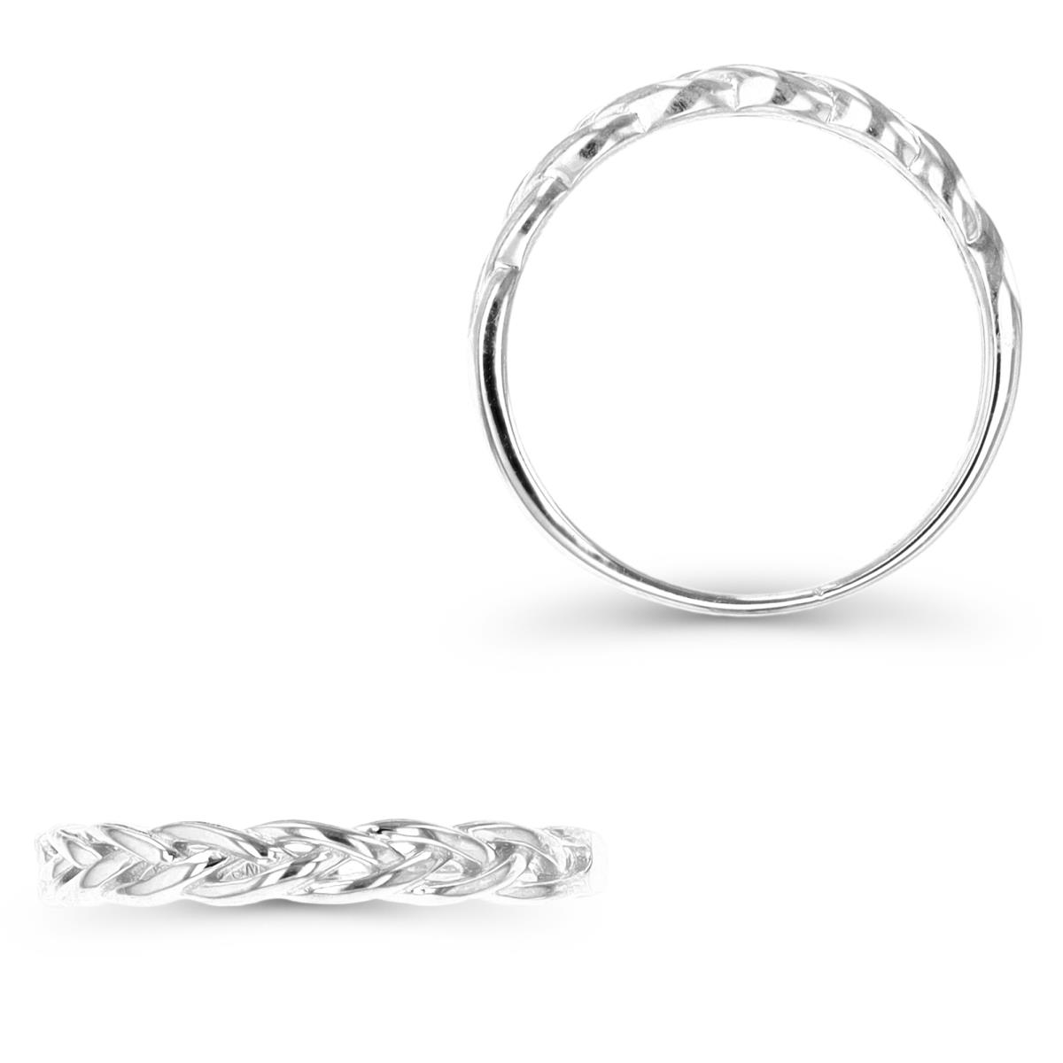 Sterling Silver Rhodium 3MM Braid Polished Twisted  Band Ring