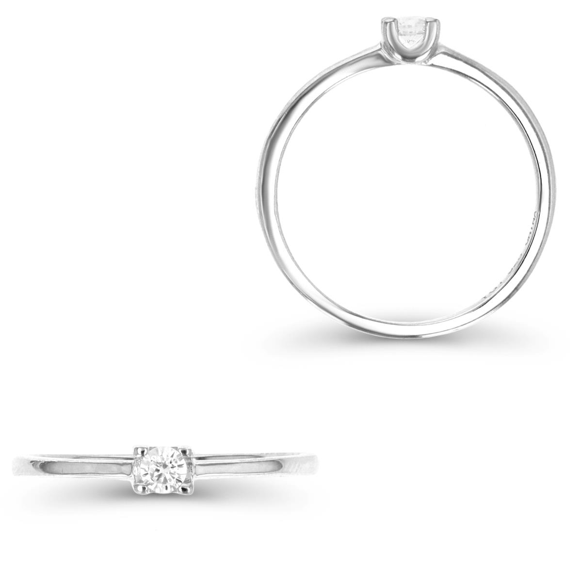 Sterling Silver Rhodium 3MM Solitaire White CZ  Ring