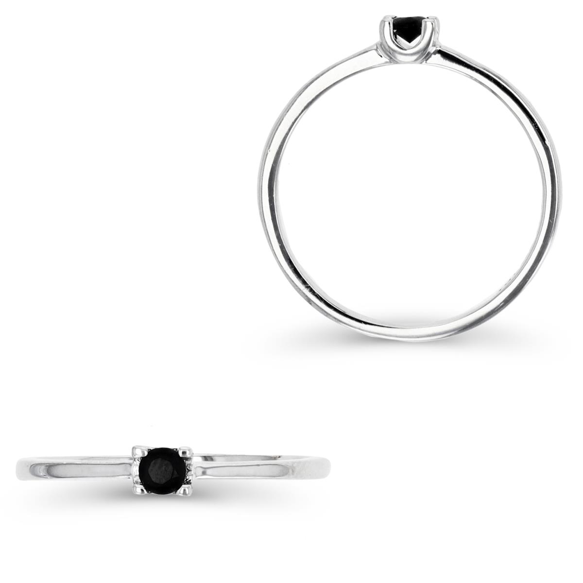 Sterling Silver Rhodium 3MM Solitaire Black Spinel Ring