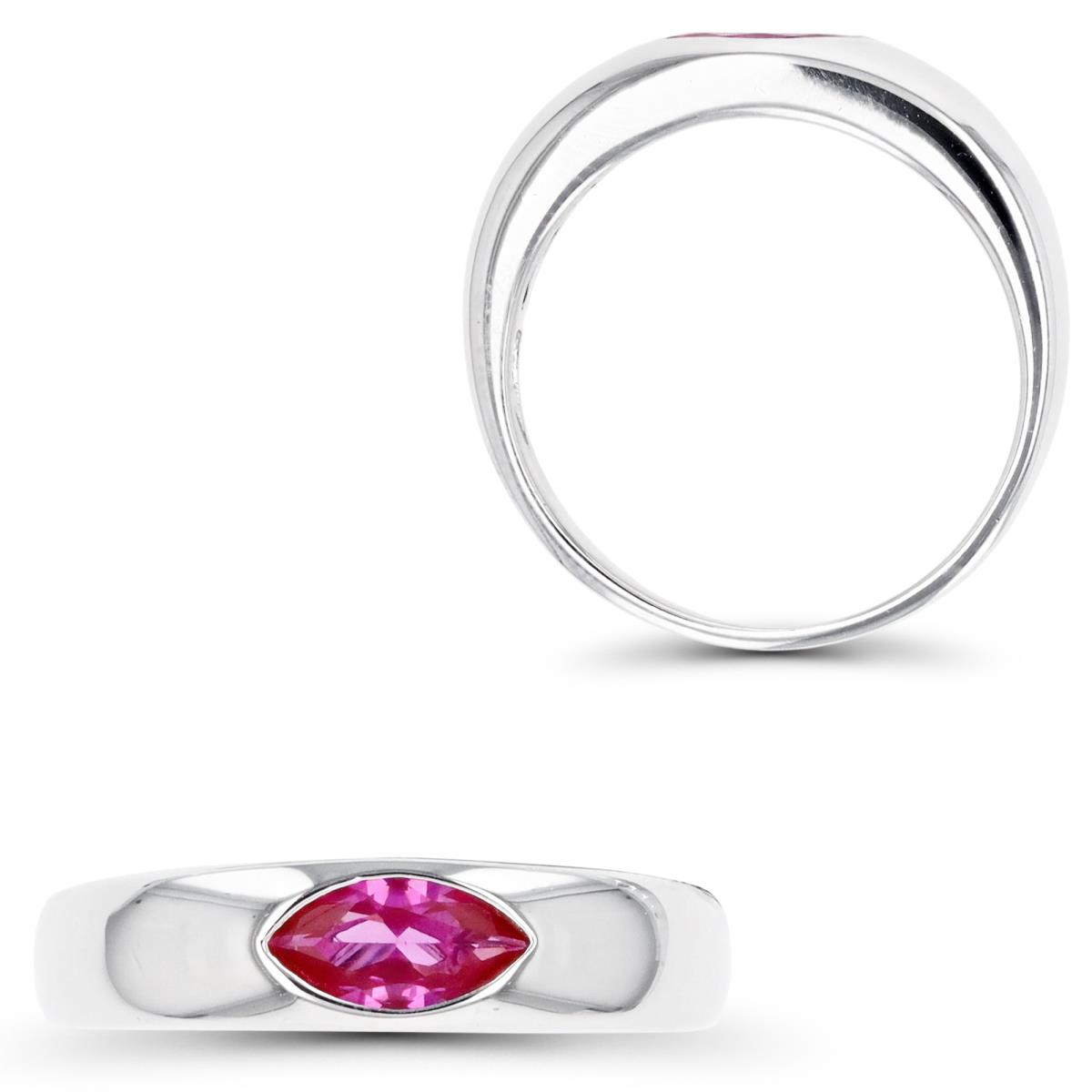 Sterling Silver Rhodium 5X3MM Solitaire Oval #3 Ruby Polished Ring