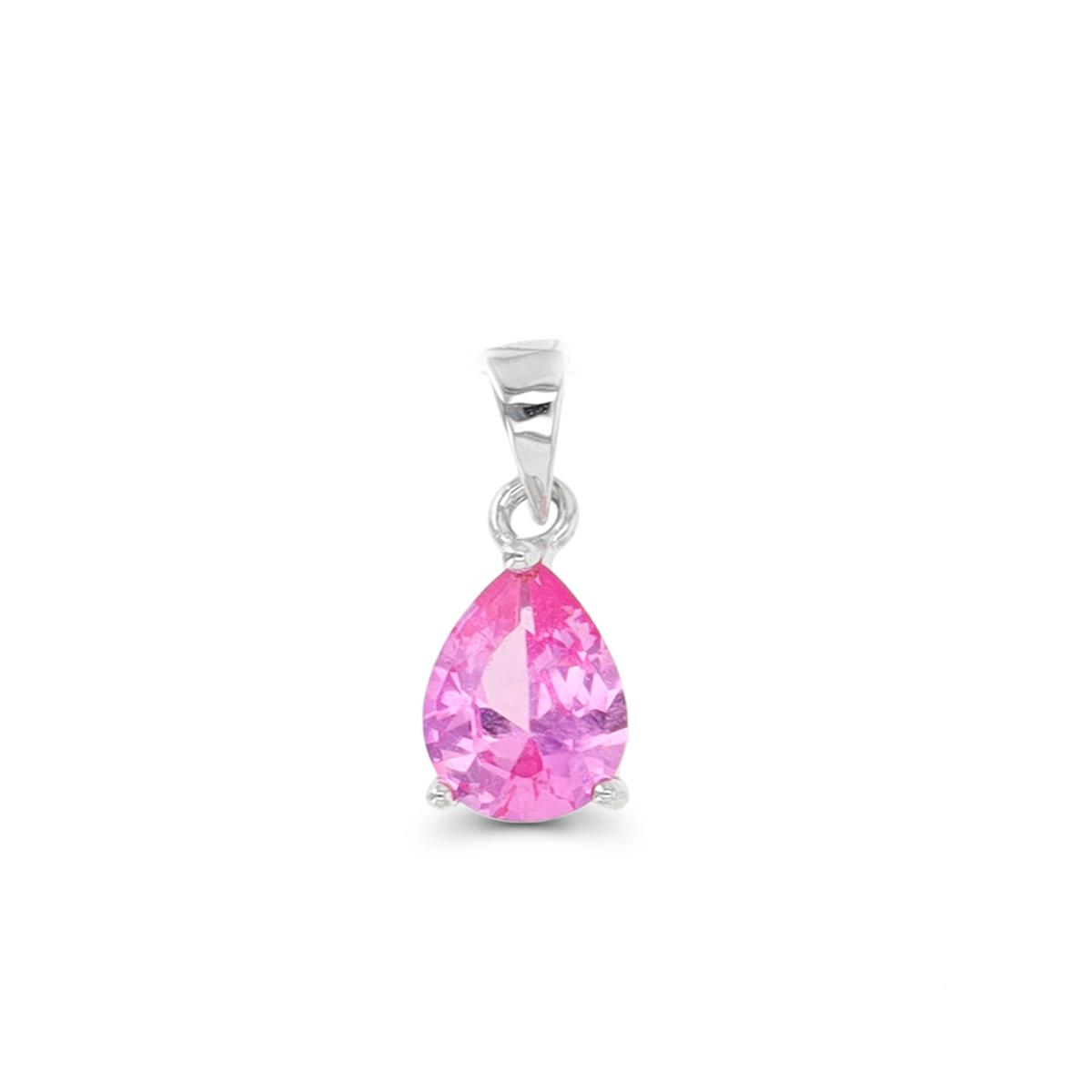 Sterling Silver Rhodium 8x6mm PS #2 Pink Pendant
