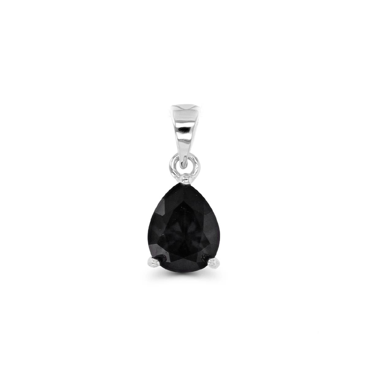 Sterling Silver Rhodium 8x6mm PS Black Spinel Pendant