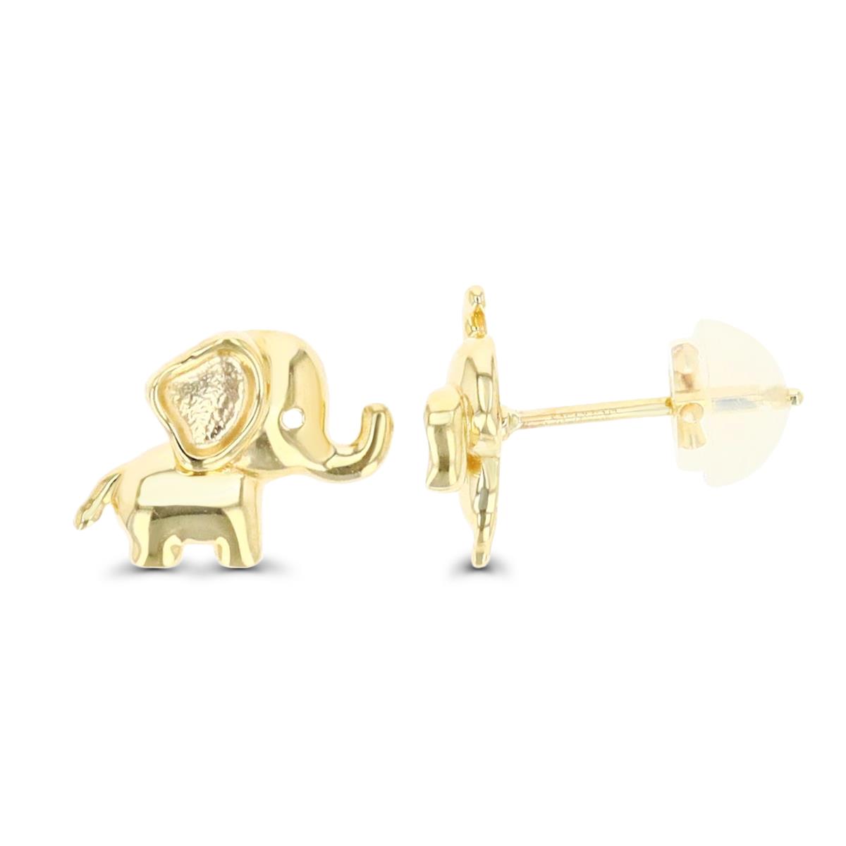 10K Yellow Gold Elephant Stud Earring with Silicone Back