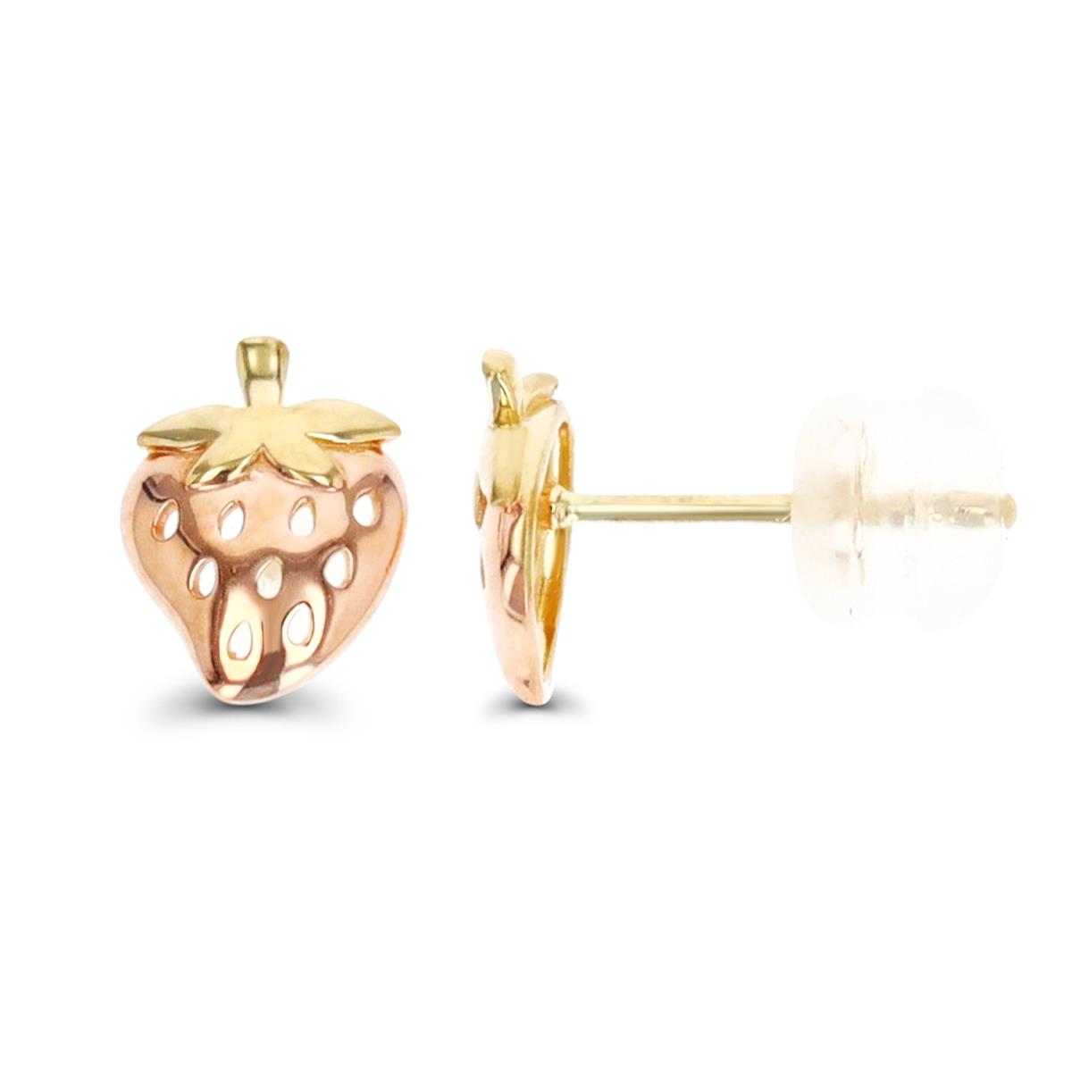 10K Rose & Yellow Gold Strawberry Stud Earring with Silicone Back