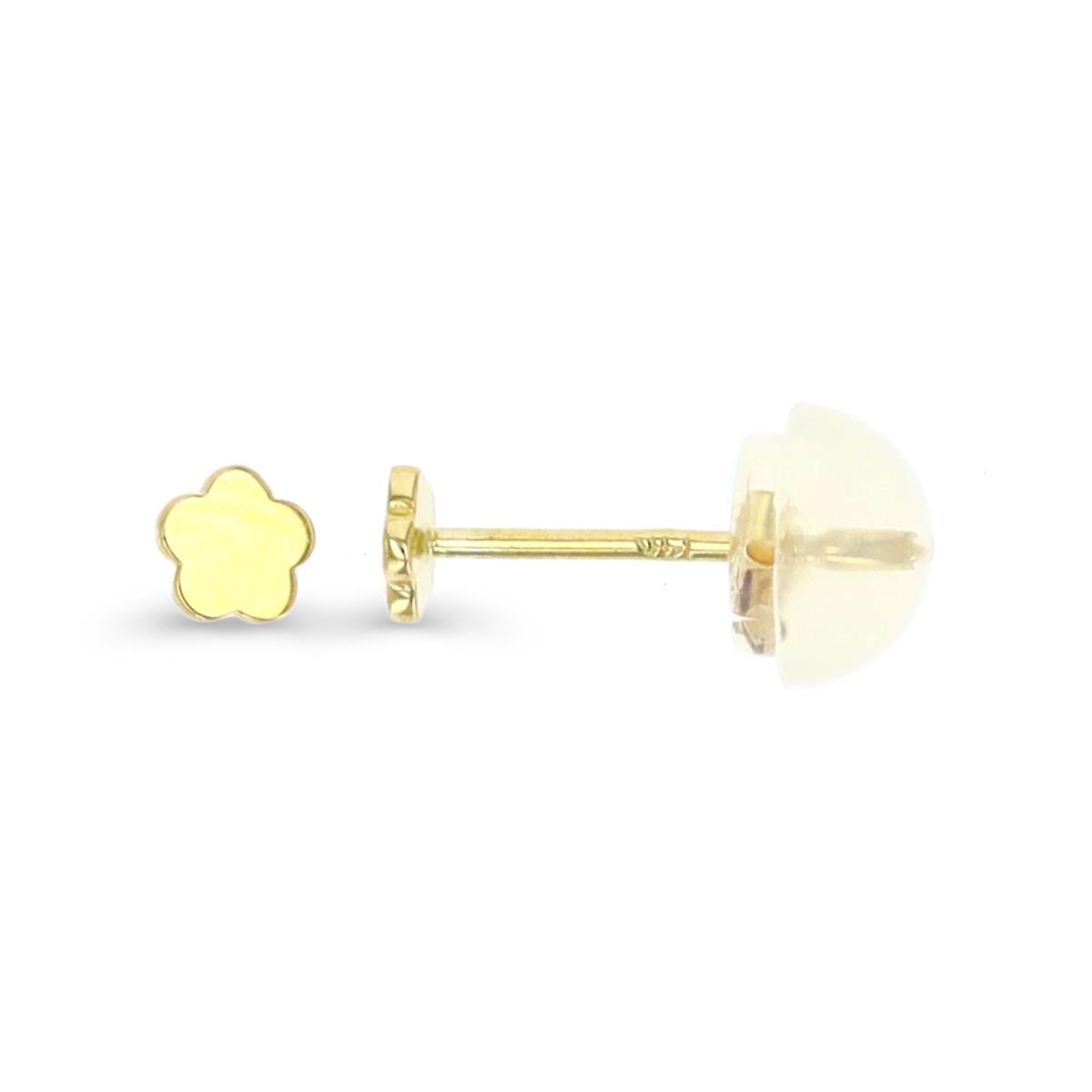 10K Yellow Gold 3mm Flower Stud Earring with Silicone Back