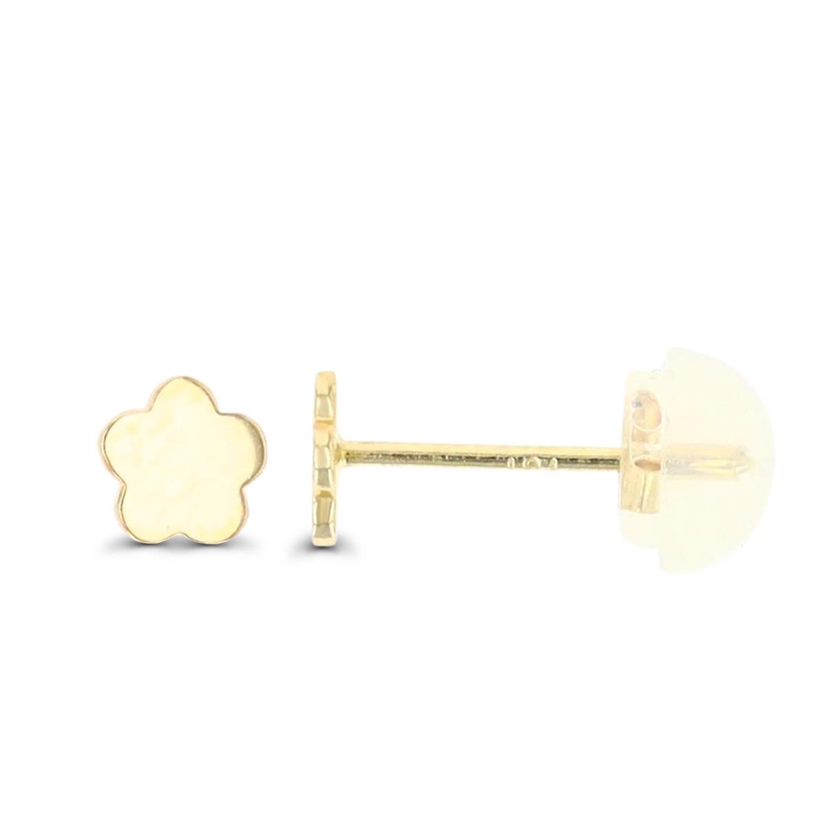 10K Yellow Gold 4mm Flower Stud Earring with Silicone Back