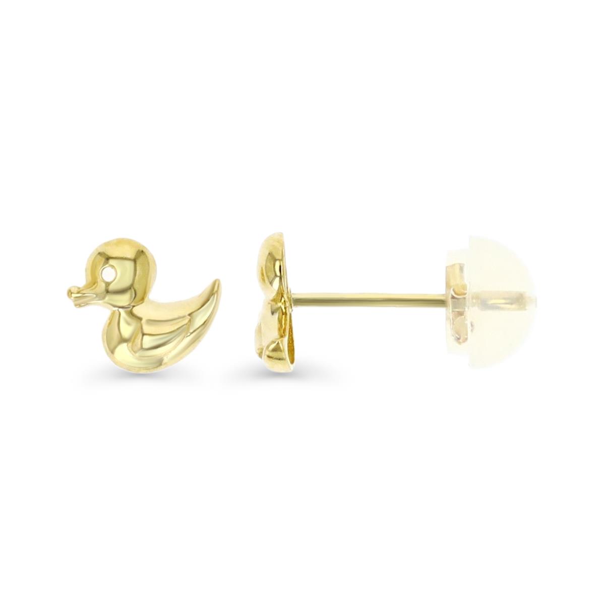 14K Yellow Gold Duck Earring with Silicone Back