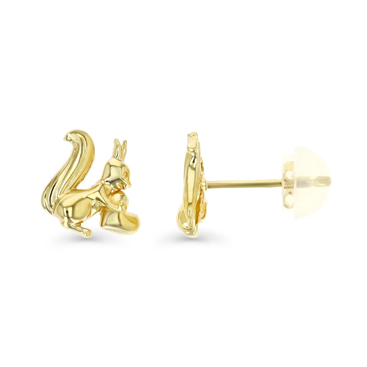 14K Yellow Gold Squirrel Stud Earring with Silicone Back