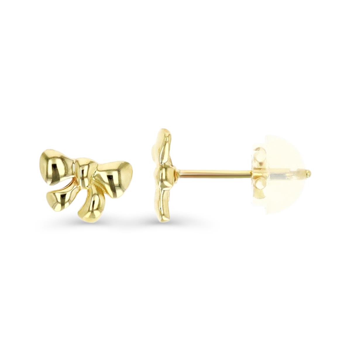 14K Yellow Gold Bow Stud Earring with Silicone Back