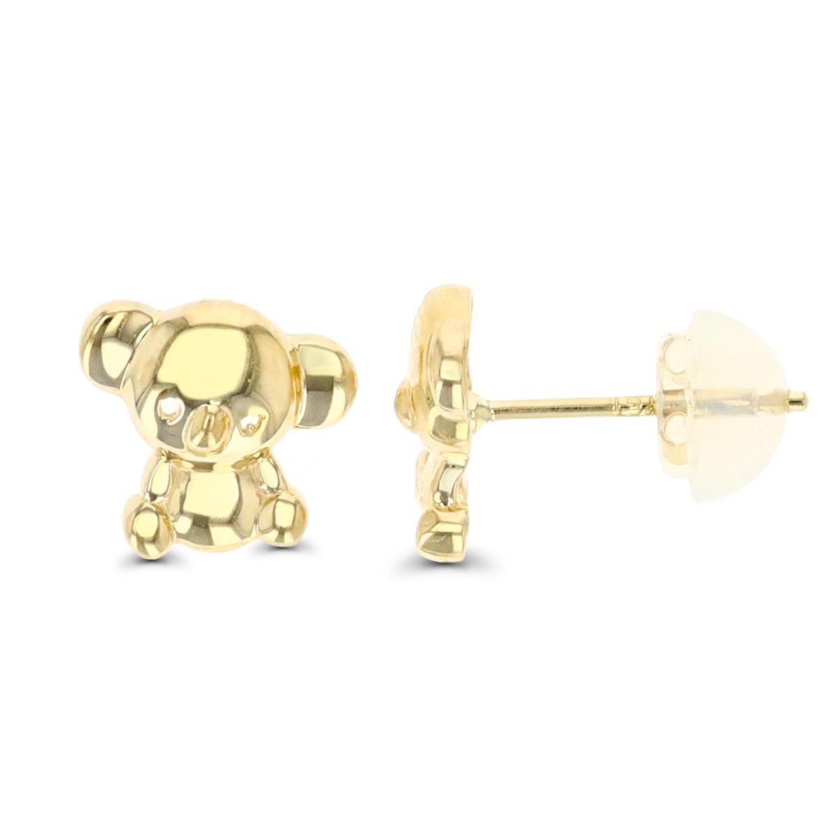 10K Yellow Gold Teddy Bear Stud Earring with Silicone Back