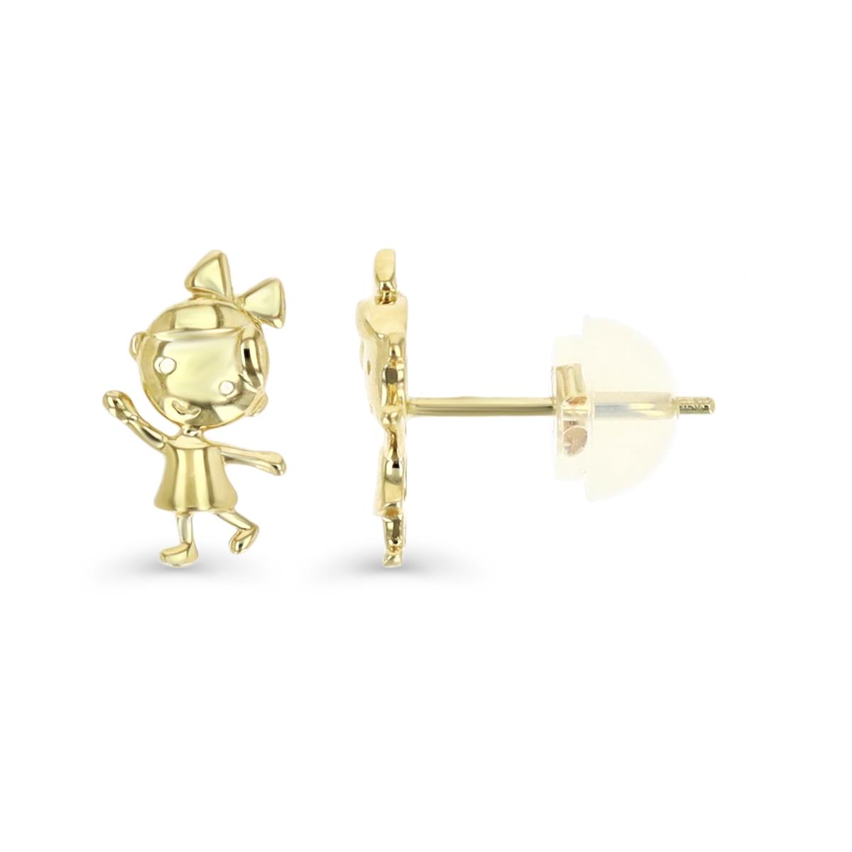 14K Yellow Gold Girl Stud Earring with Silicone Back