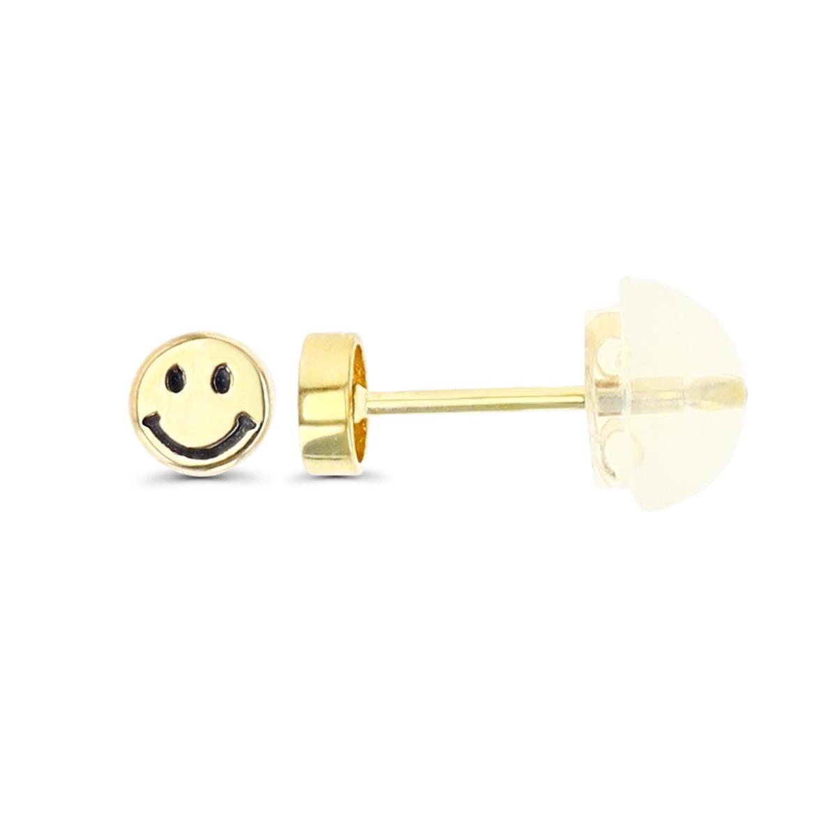 14K Yellow Gold 3.5mm Smiley Face Stud Earring with Silicone Back