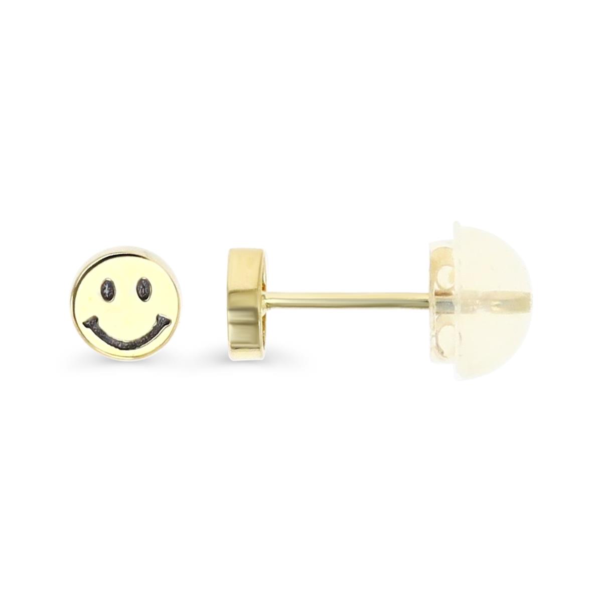 14K Yellow Gold 4mm Smiley Face Stud Earring with Silicone Back