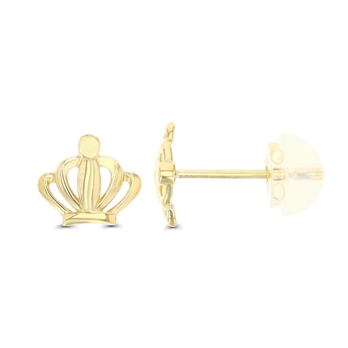 14K Yellow Gold Crown Stud Earring with Silicone Back