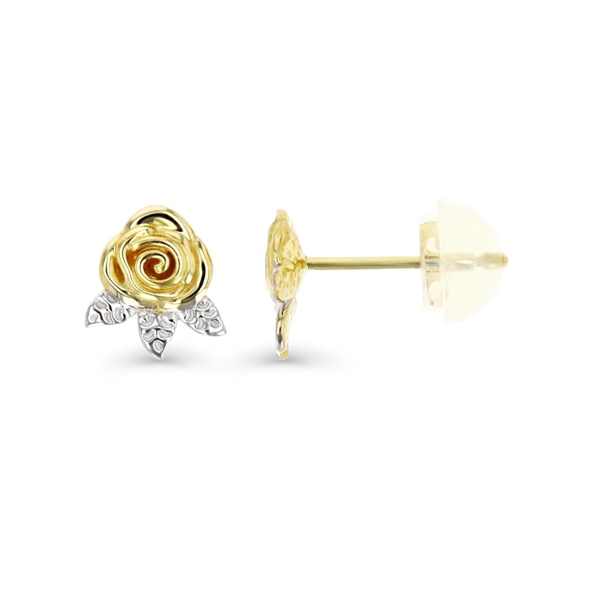 14K Two-Tone Gold Rose Stud Earring with Silicone Back