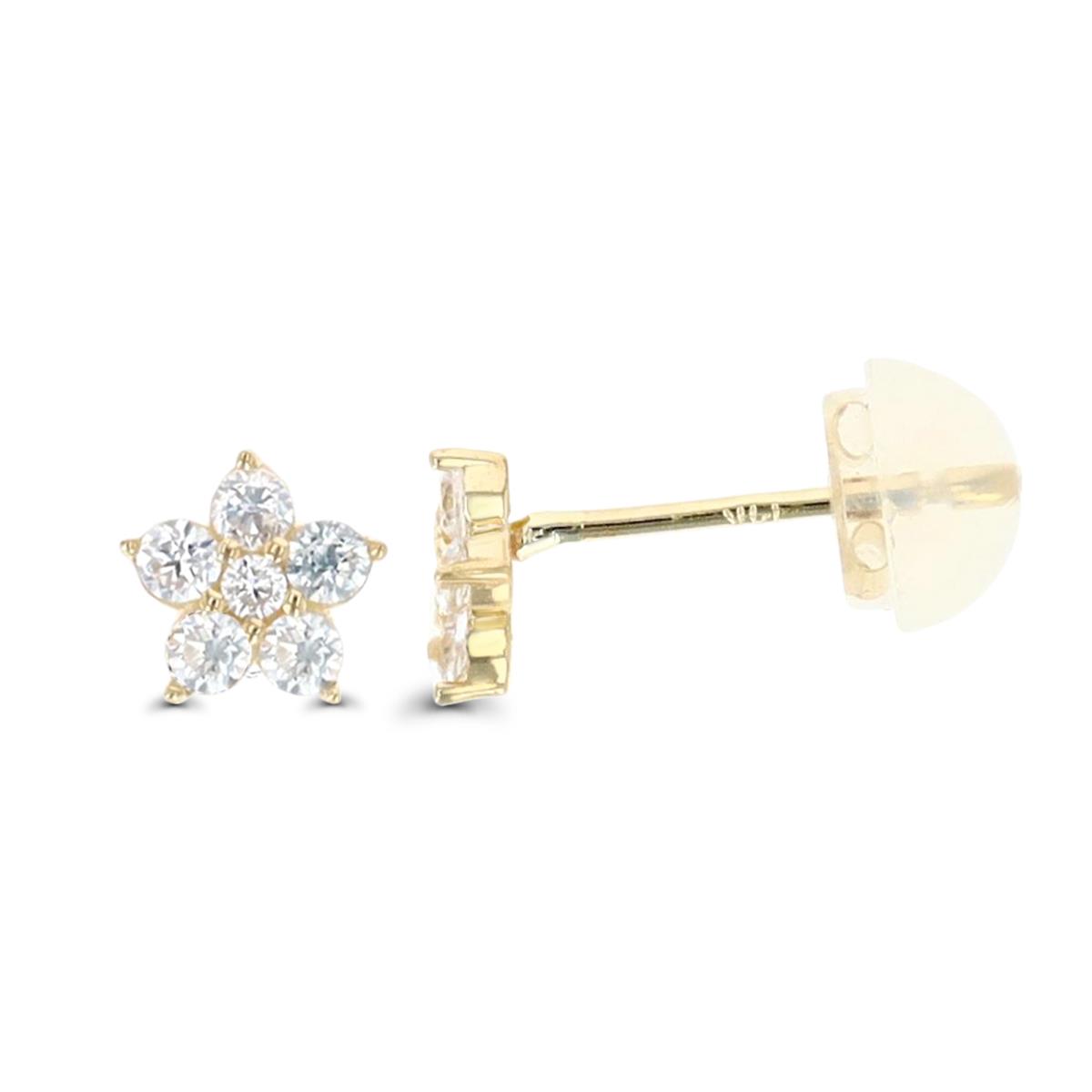14K Yellow Gold Flower CZ Stud Earring with Silicone Back