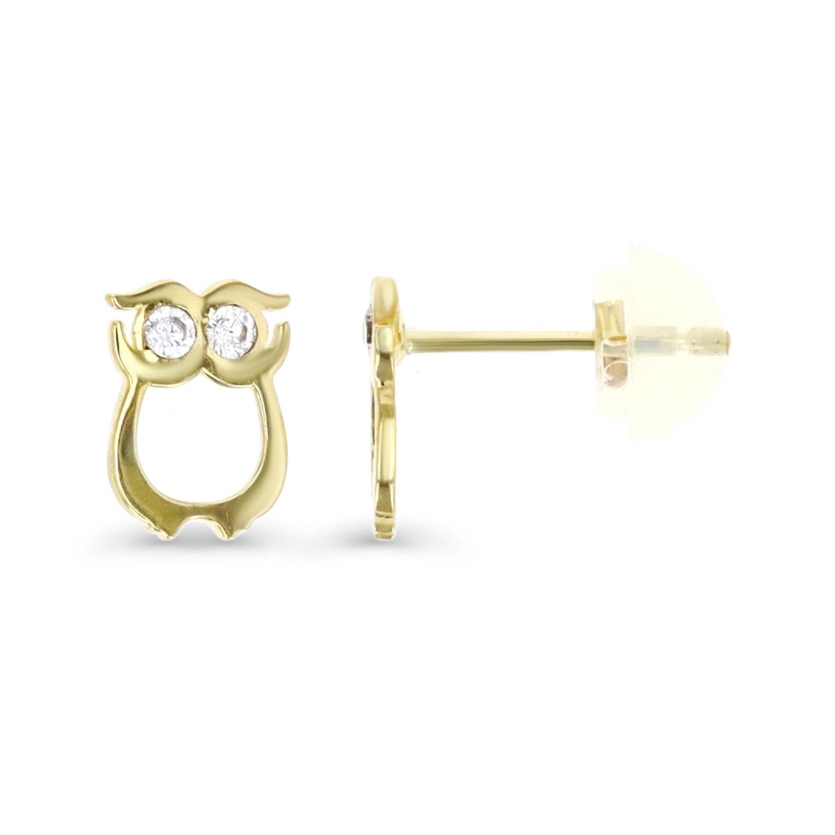 14K Yellow Gold Owl Stud Earring with Silicone Back